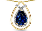 Star K 8x6 Pear Shape Created Sapphire Halo Pendant Necklace