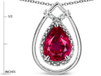 Star K 8x6 Pear Shape Created Ruby Halo Pendant Necklace
