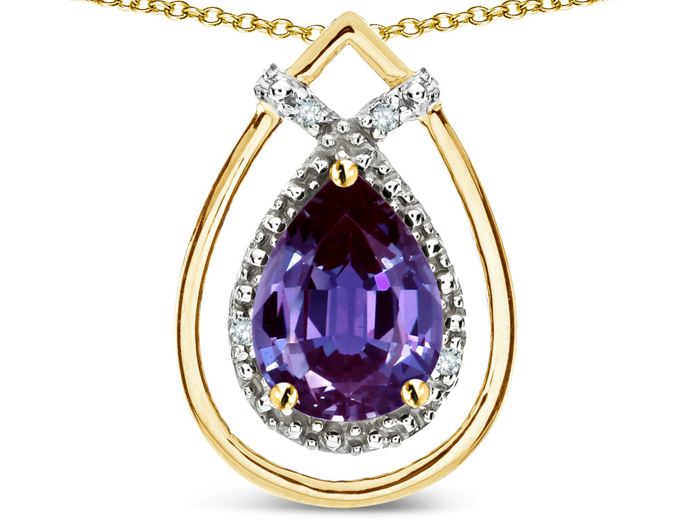 Star K 8x6 Pear Shape Simulated Alexandrite Halo Pendant Necklace