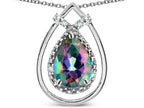 Star K 8x6 Pear Shape Rainbow Mystic Topaz Halo Pendant Necklace