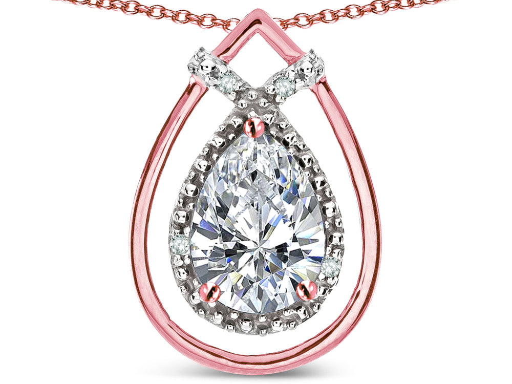 Star K 8x6 Pear Shape Genuine White Topaz Halo Pendant Necklace