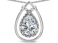 Star K 8x6 Pear Shape Genuine White Topaz Halo Pendant Necklace