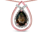 Star K 8x6 Pear Shape Genuine Smoky Quartz Halo Pendant Necklace
