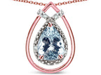 Star K 8x6 Pear Shape Genuine Aquamarine Halo Pendant Necklace