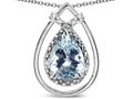 Star K 8x6 Pear Shape Genuine Aquamarine Halo Pendant Necklace