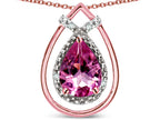 Star K 8x6 Pear Shape Genuine Pink Tourmaline Halo Pendant Necklace