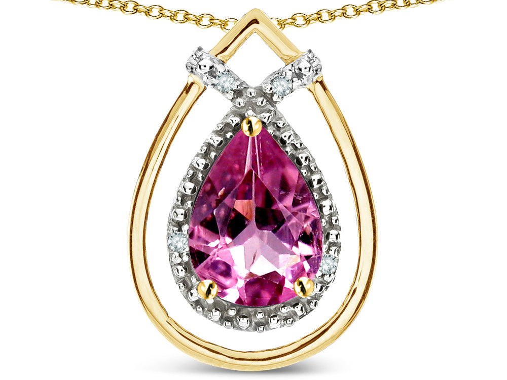 Star K 8x6 Pear Shape Genuine Pink Tourmaline Halo Pendant Necklace