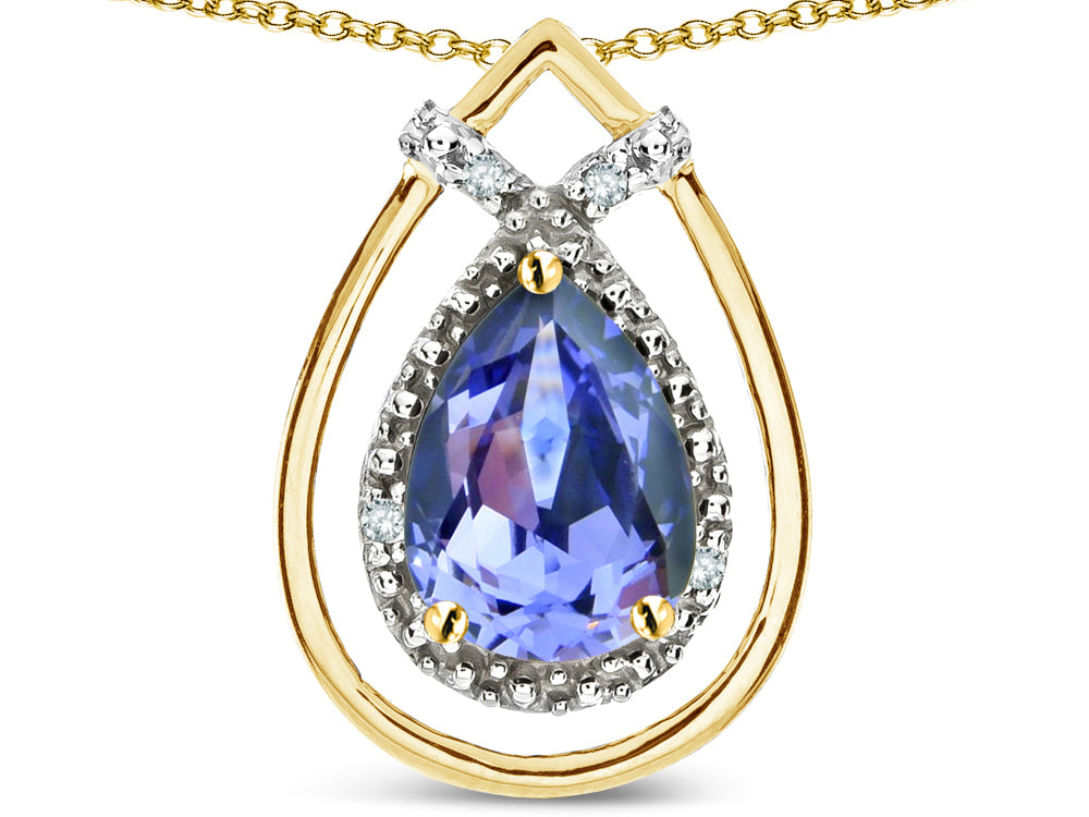 Star K 8x6 Pear Shape Genuine Tanzanite Halo Pendant Necklace