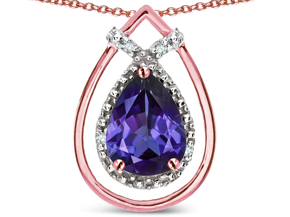 Star K 8x6 Pear Shape Genuine Iolite Halo Pendant Necklace