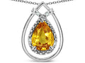 Star K 8x6 Pear Shape Genuine Citrine Halo Pendant Necklace