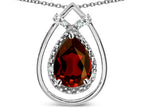 Star K 8x6 Pear Shape Genuine Garnet Halo Pendant Necklace