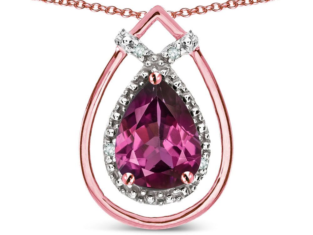 Star K 8x6 Pear Shape Genuine Rhodolite Halo Pendant Necklace