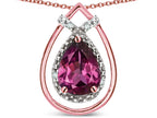 Star K 8x6 Pear Shape Genuine Rhodolite Halo Pendant Necklace