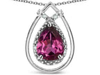 Star K 8x6 Pear Shape Genuine Rhodolite Halo Pendant Necklace