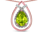 Star K 8x6 Pear Shape Genuine Peridot Halo Pendant Necklace