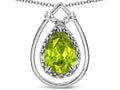 Star K 8x6 Pear Shape Genuine Peridot Halo Pendant Necklace