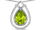 Star K 8x6 Pear Shape Genuine Peridot Halo Pendant Necklace