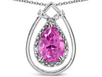 Star K 8x6 Pear Shape Created Pink Sapphire Halo Pendant Necklace