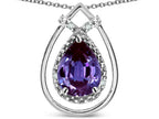 Star K 8x6 Pear Shape Simulated Alexandrite Halo Pendant Necklace