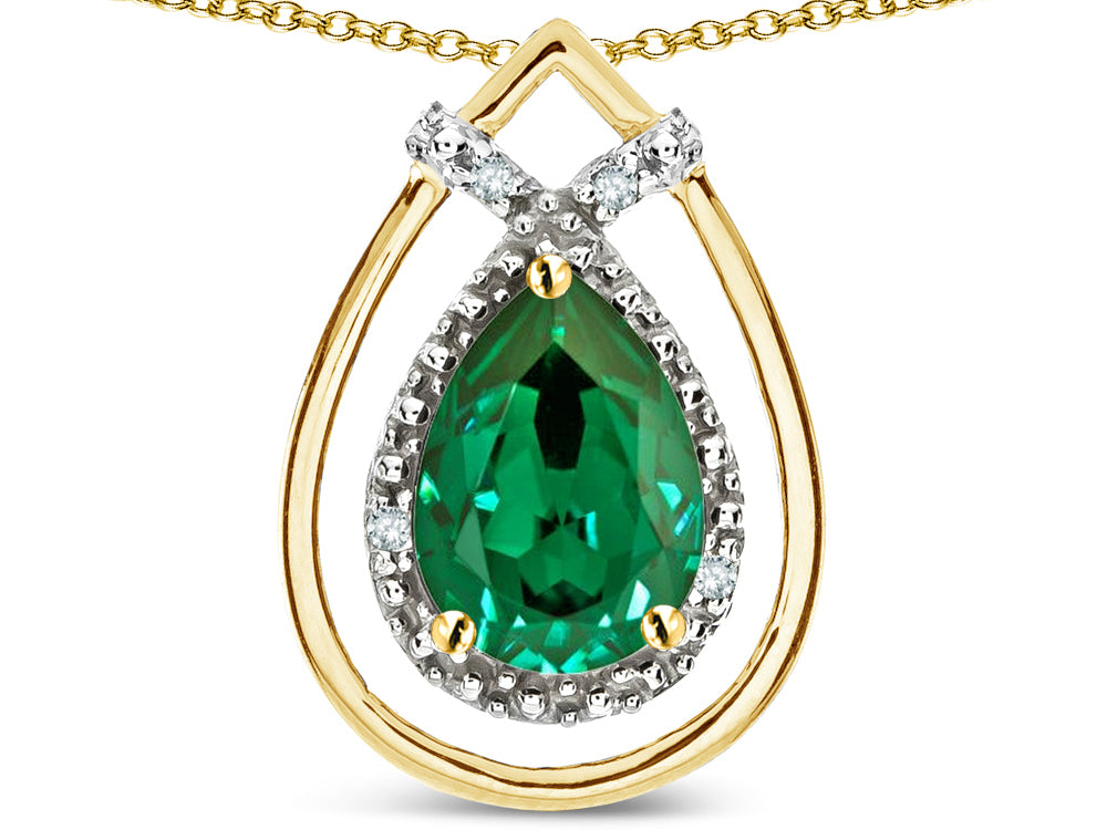 Star K 8x6 Pear Shape Simulated Emerald Halo Pendant Necklace