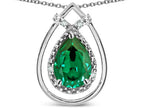 Star K 8x6 Pear Shape Simulated Emerald Halo Pendant Necklace