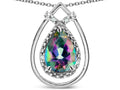 Star K 8x6 Pear Shape Rainbow Mystic Topaz Halo Pendant Necklace