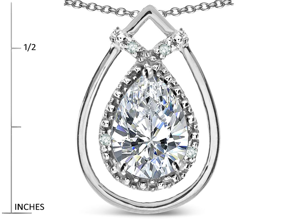 Star K 8x6 Pear Shape Genuine White Topaz Halo Pendant Necklace