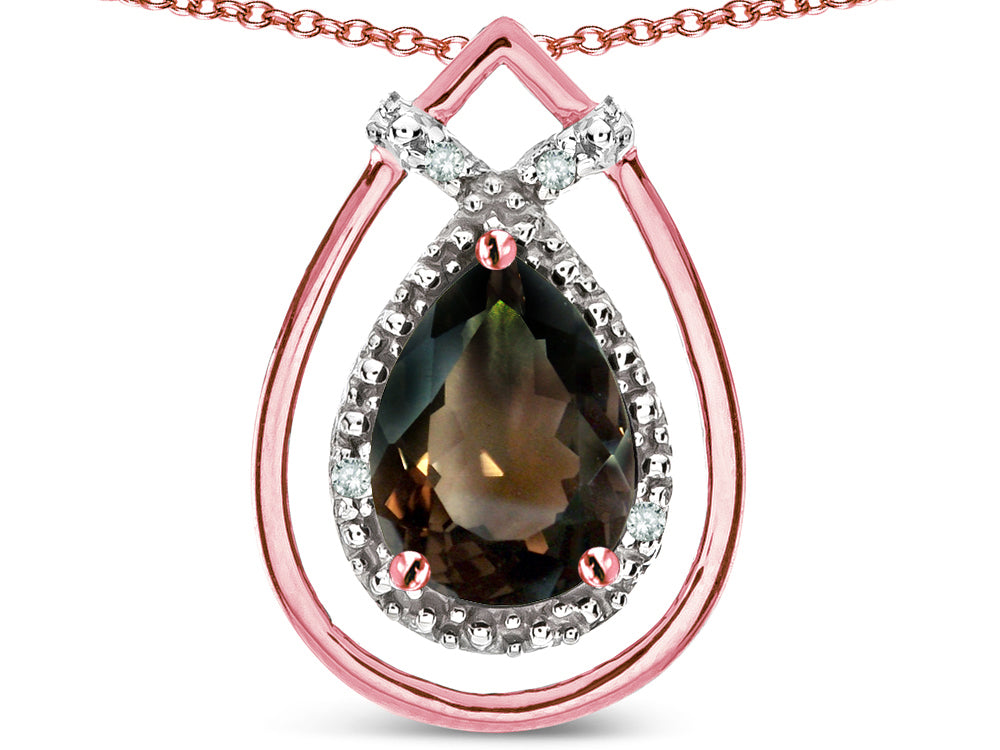 Star K 8x6 Pear Shape Genuine Smoky Quartz Halo Pendant Necklace