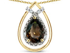 Star K 8x6 Pear Shape Genuine Smoky Quartz Halo Pendant Necklace