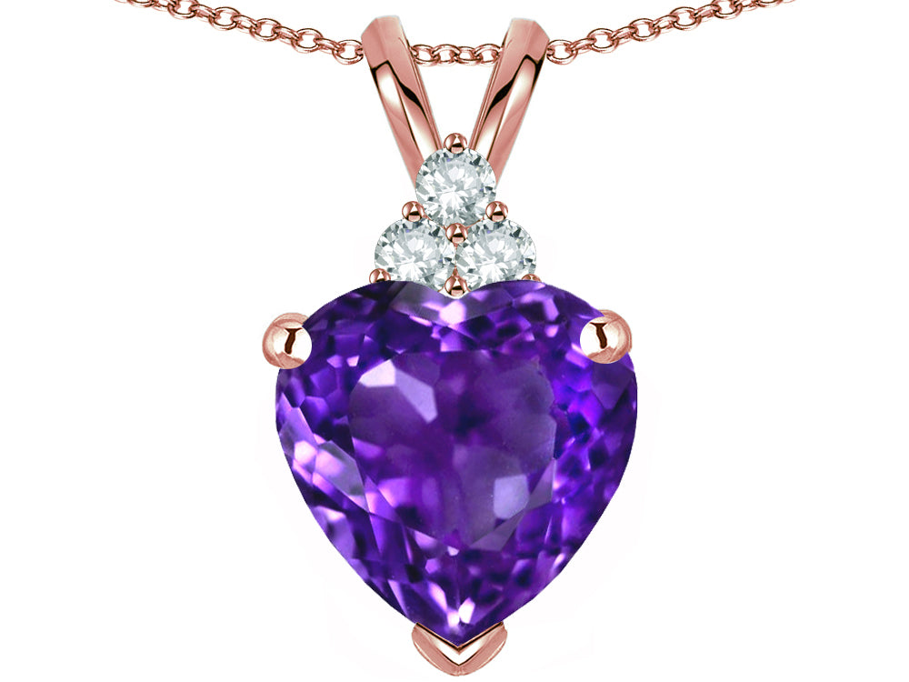 Star K 8mm Heart Shape Genuine Amethyst Three Stone Pendant Necklace