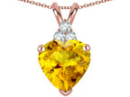 Star K 8mm Heart Shape Genuine Citrine Three Stone Pendant Necklace