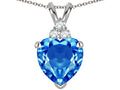 Star K 8mm Heart Shape Genuine Blue Topaz Three Stone Pendant Necklace