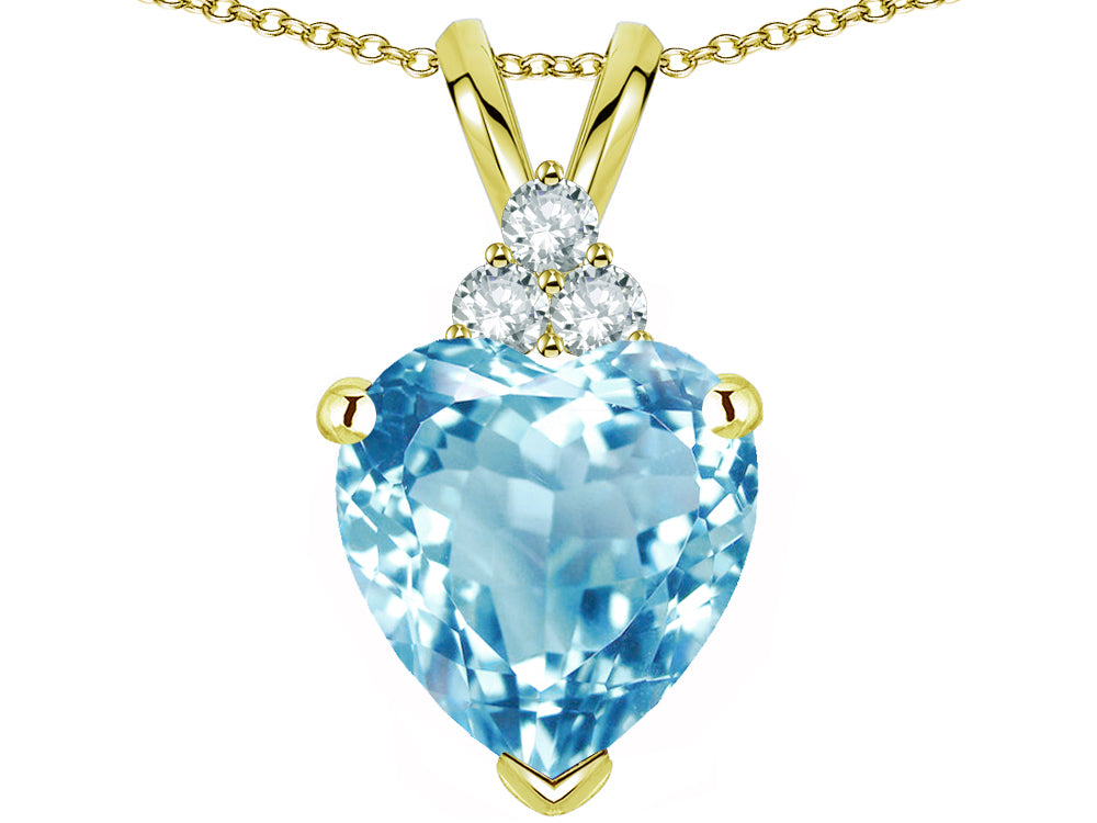 Star K 8mm Heart Shape Genuine Sky Blue Topaz Three Stone Pendant Necklace