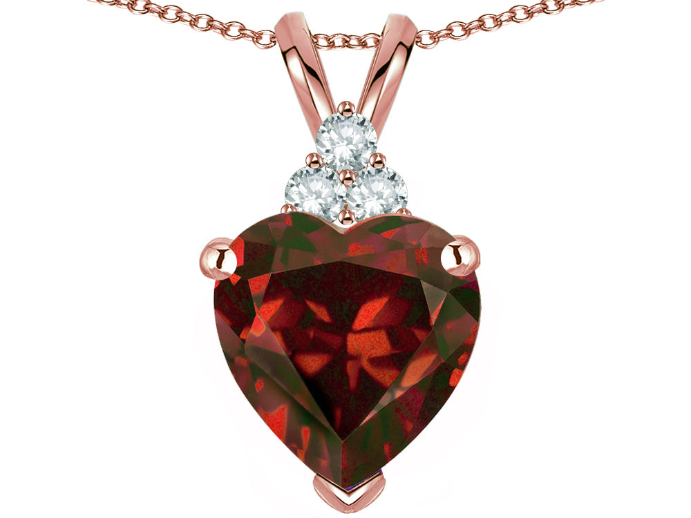 Star K 8mm Heart Shape Genuine Garnet Three Stone Pendant Necklace