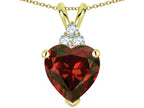 Star K 8mm Heart Shape Genuine Garnet Three Stone Pendant Necklace