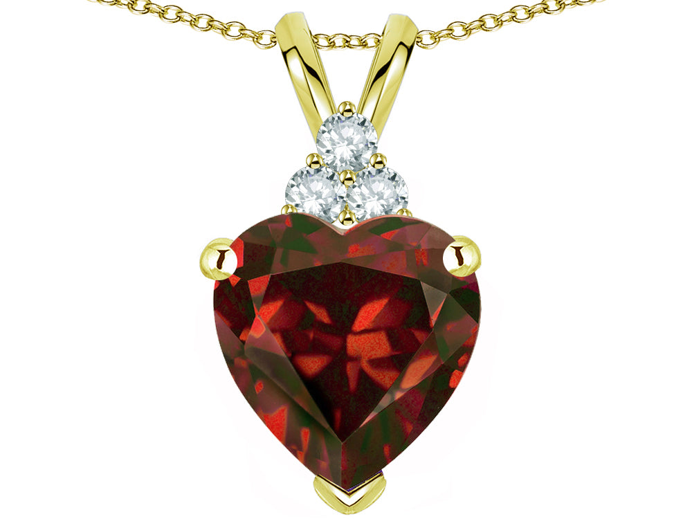 Star K 8mm Heart Shape Genuine Garnet Three Stone Pendant Necklace