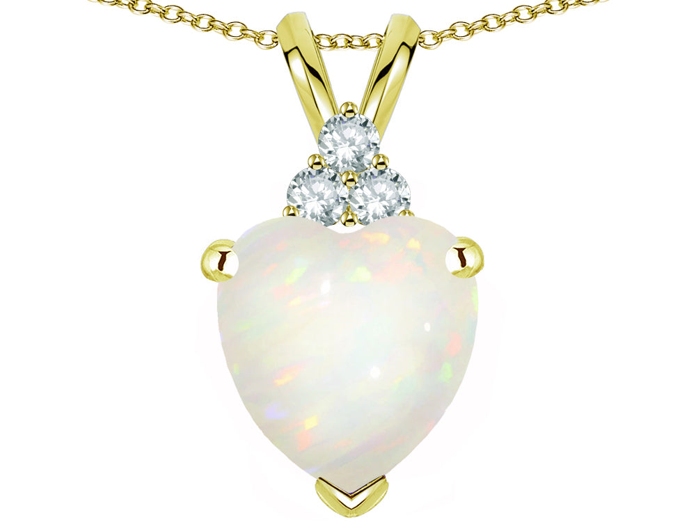 Star K 8mm Heart Shape Genuine Opal Three Stone Pendant Necklace