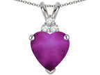 Star K 8mm Heart Shape Created Star Ruby Three Stone Pendant Necklace