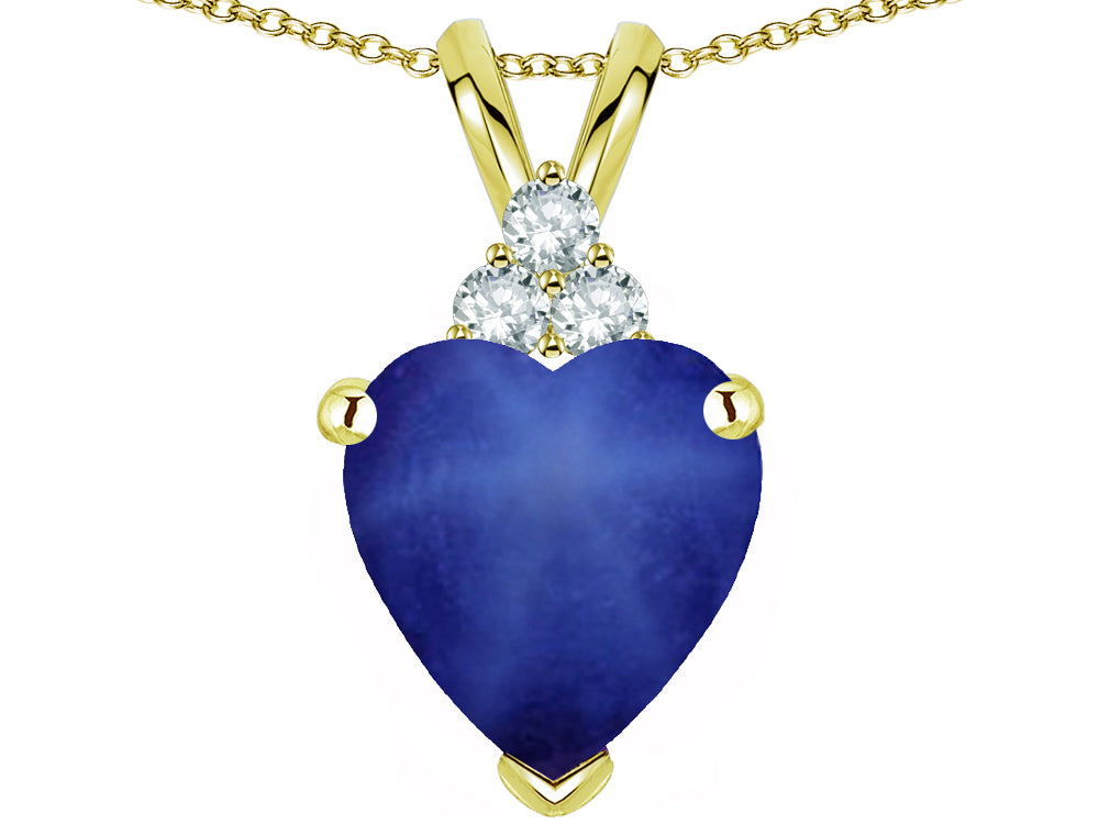 Star K 8mm Heart Shape Created Star Sapphire Three Stone Pendant Necklace