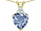 Star K 8mm Heart Shape Simulated Aquamarine Three Stone Pendant Necklace