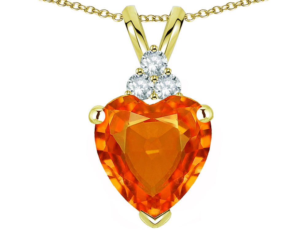 Star K 8mm Heart Shape Simulated Orange Mexican Fire Opal Three Stone Pendant Necklace