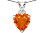Star K 8mm Heart Shape Simulated Orange Mexican Fire Opal Three Stone Pendant Necklace