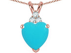 Star K 8mm Heart Shape Simulated Turquoise Three Stone Pendant Necklace