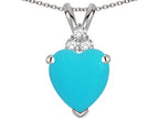 Star K 8mm Heart Shape Simulated Turquoise Three Stone Pendant Necklace