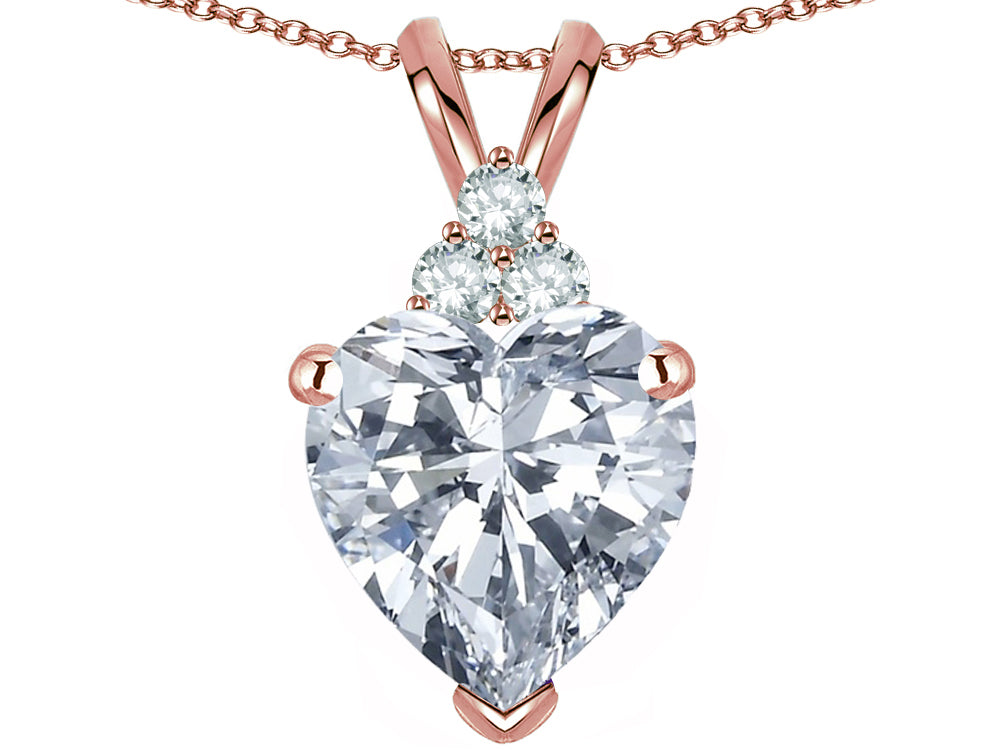 Star K 8mm Heart Shape Genuine White Topaz Three Stone Pendant Necklace