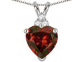 Star K 8mm Heart Shape Genuine Garnet Three Stone Pendant Necklace