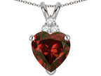 Star K 8mm Heart Shape Genuine Garnet Three Stone Pendant Necklace