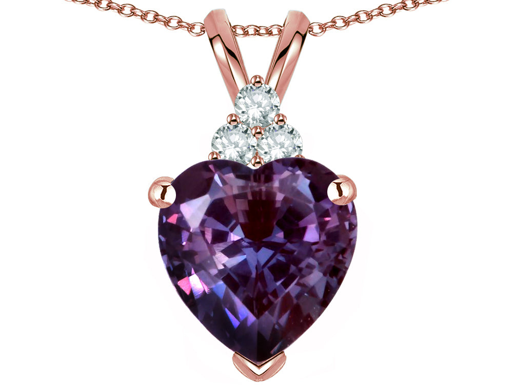 Star K 8mm Heart Shape Simulated Alexandrite Three Stone Pendant Necklace