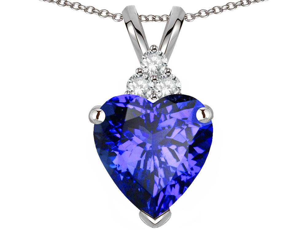 Star K 8mm Heart Shape Simulated Tanzanite Three Stone Pendant Necklace