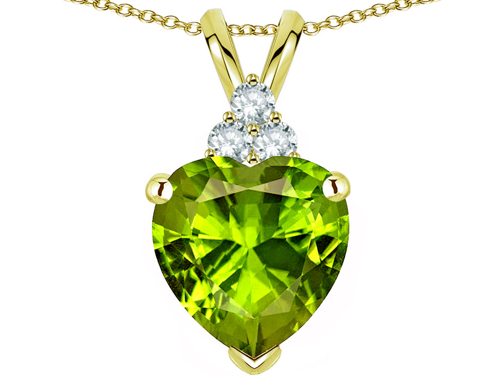 Star K 8mm Heart Shape Genuine Peridot Three Stone Pendant Necklace